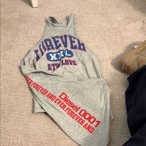 Diesel T-Zelie Gray Tank Top with Red and Blue Print